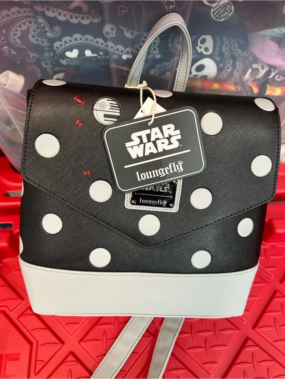 NWT Loungefly Star Wars Black & Gray Polka Dot Mini Backpack